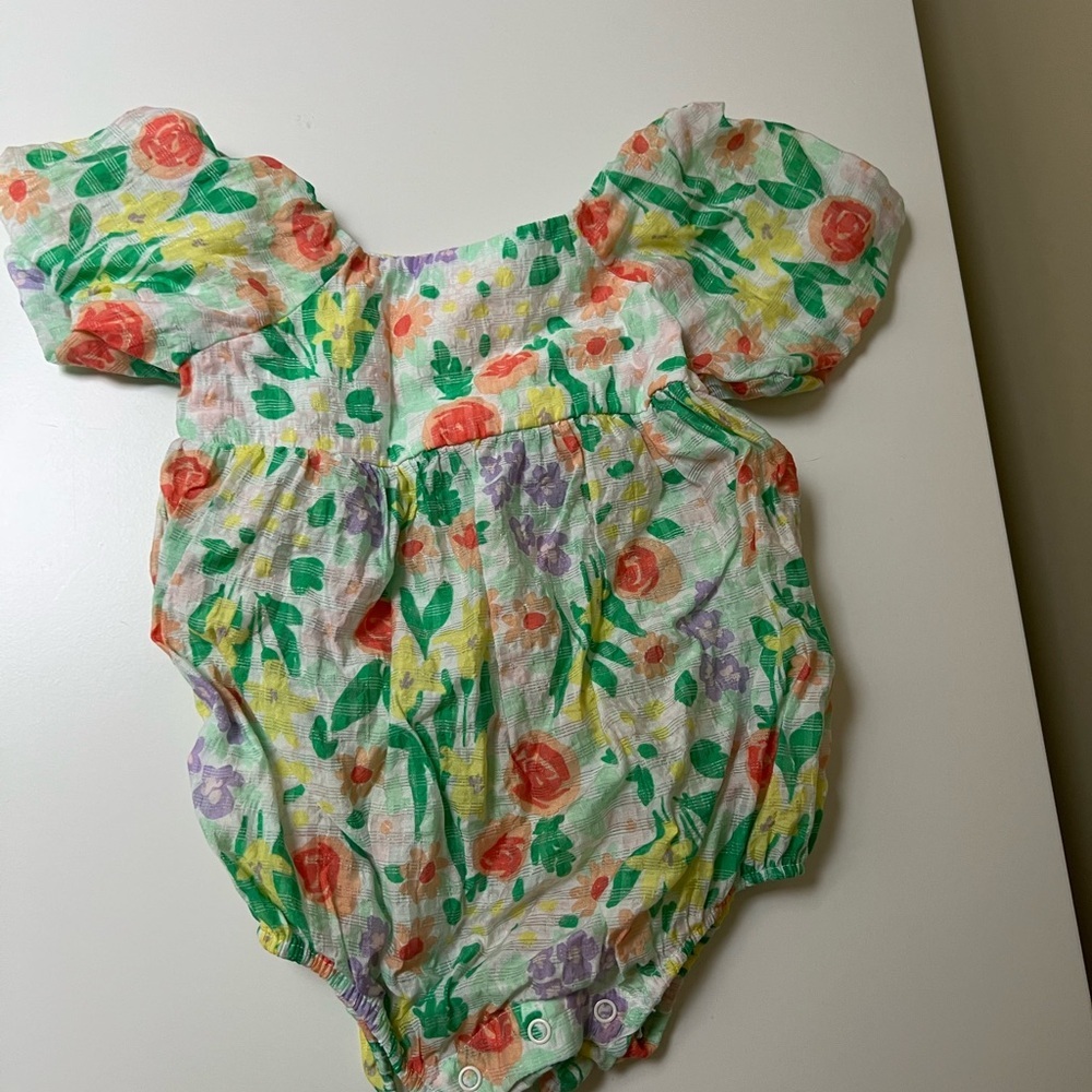 Cat & Jack Floral Baby Romper with‎ Puff Sleeves NWOT